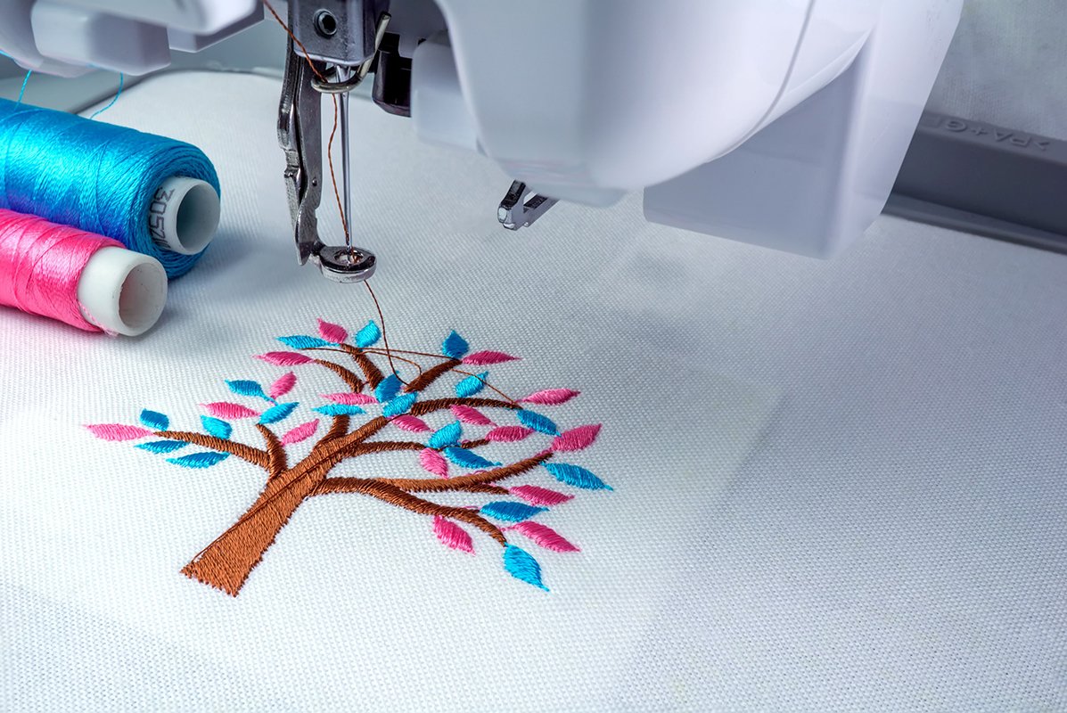 Close up picture of embroidery machine